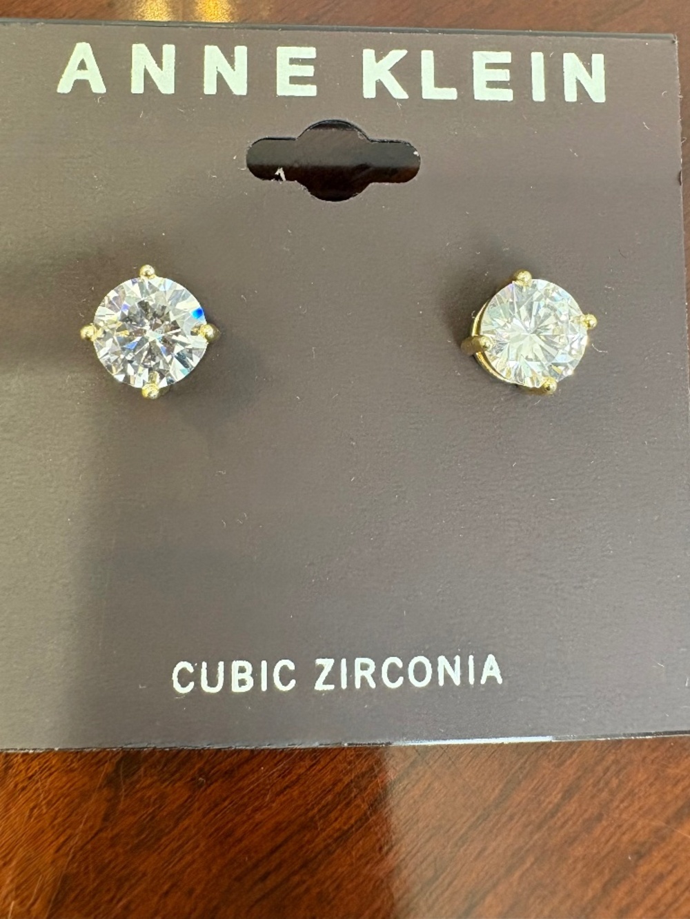 Anne Klein Cubic Zirconia Stud Earrings in Gold Tone